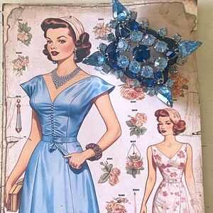 Vintage Rhinestone Brooch In Shades Of Blue